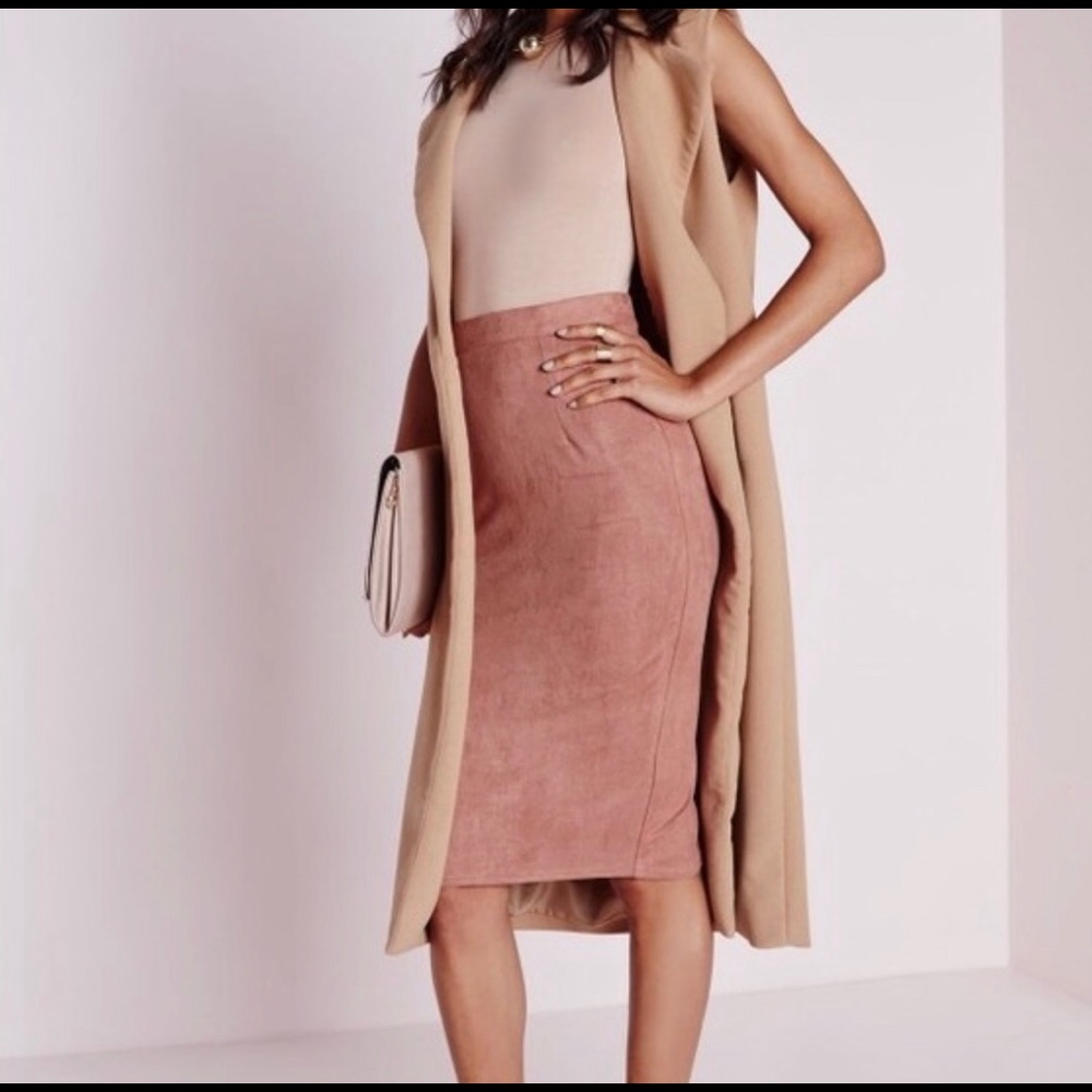 Pink faux suede pencil skirt, size small